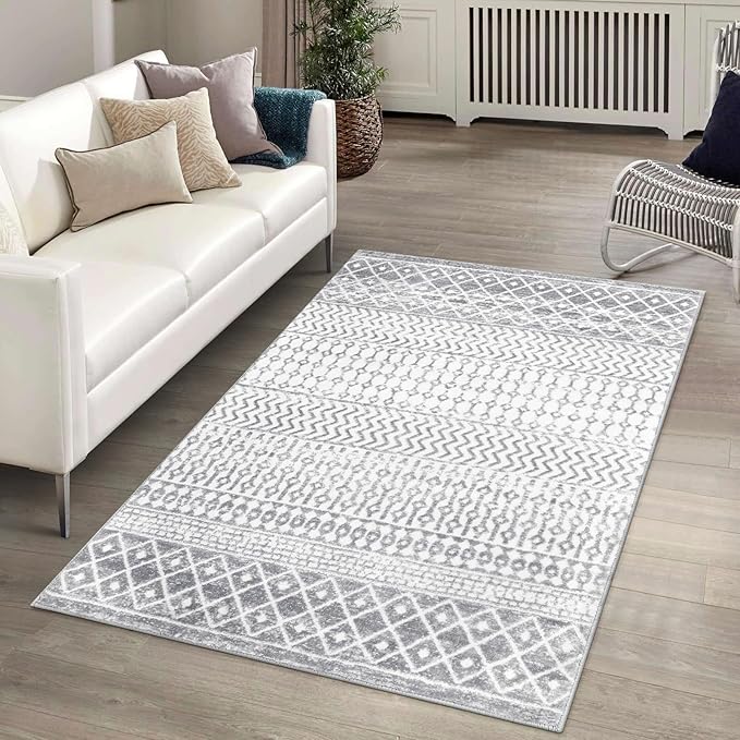 Boho Rug for Bedroom, 3x5 Moroccan Vintage Non-Slip Backing Faux Wool Area Rug, Machine Washable Low-Pile Front Door Mat Kitchen Rugs for Living Room Laundry Dinning Room