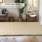 ZonLi Futon Mattress Cover Queen Size for Traditional Japanese Floor Futon Mattress with Zipper,Tatami Floor Sleeping Mat Cover,Super Soft and Machine Washable (64‘’x84‘’, Beige Leaves)