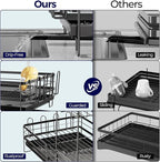 Large Dish Drying Rack, Expandable Dish Rack for Kitchen Counter, Dish Drainer with Drainboard Set, Multifunctional Dishrack with Utensil & Cup Holder, 13.4"-28.7" L x 11.8" W x 9.3" H, Black