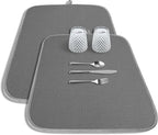 Kitsure Dish Drying Mat - 2-Pack Washable Microfiber Drying Mat for Kitchen Counter, 3-Layer Ultra Absorbent Pad with a Hanging Hook, 20" x 14", Dark Grey