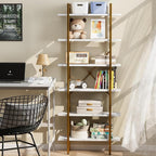 6 Tiers Bookshelf Organizer White Faux Marble Shelf, Modern Open Display