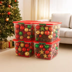 HOMZ 4-Pack Secure Latch, Clear Plastic Storage Organizer Bins, 64 Quart, Red Lid - Stackable Container Boxes for Bedroom, Bathroom, Garage, and Office Organization