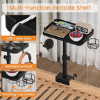 Snughome Clamp On Bedside Shelf for Bunk Bed - Adjustable Height Bedside Table Tray with Cup Holder & Cable Holes, Sturdy Nightstand Organizer Top Bunk Bed Accessories for College Dorm Apartment