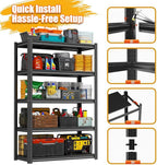 48"W Garage Shelving 3000Lbs Storage Shelves Heavy Duty 5 Tier Adjustable Metal Shelving Unit Garage Storage Wire Shelves for Basement, Warehouse, Commercial 47.2" W × 15.7" D × 72" H , Black