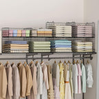 4 Tier Stackable Closet Organizers and Storage Shelves, Foldable Closet Shelf Organizer System, Stackable Storage Bins Drawers for Clothes Organizer System, Black（Patent No. 30022416）