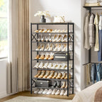 8-Tier Tall Shoe Rack Organizer Shoe Storage for Entryway 24-32 Pairs Metal Shoe Rack for Closet Heavy-Duty Shoe Rack with Wooden Top Shelf for Garage Gray