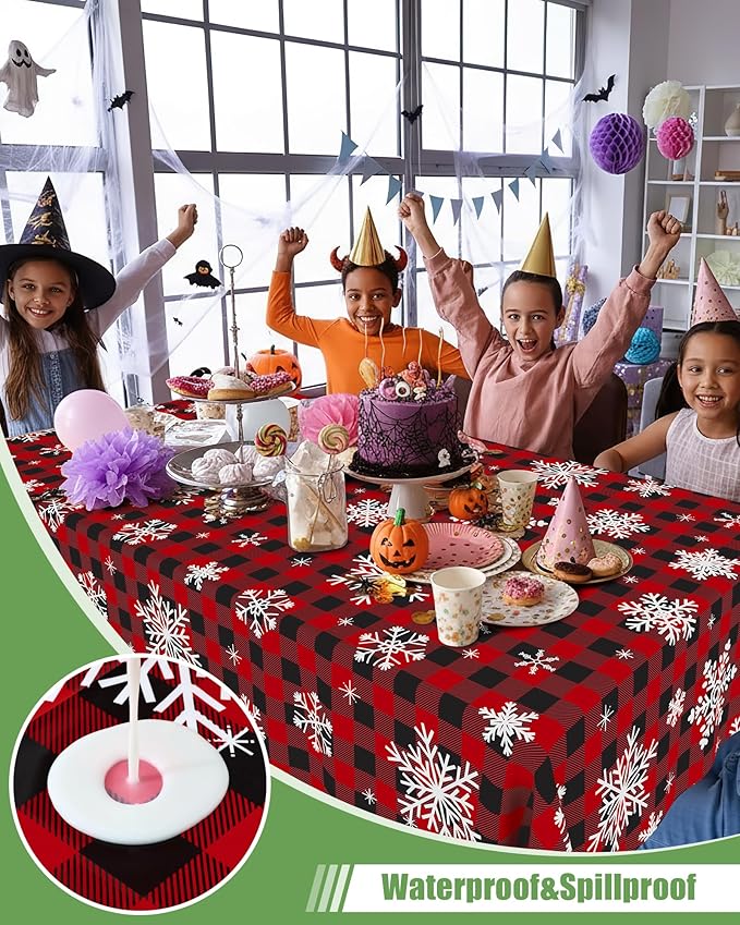 Smiry 8 Packs Buffalo Disposable Table Cloth, 54 x 108 Inch Waterproof Plastic Tablecloth, Rectangle Snowflake Red Checkered Table Covers for Picnic, Christmas, Birthday, Party