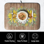 Rustic Daisy Floral Dish Drying Mat for Kitchen Counter Spring Summer Sunflower Dish Drying Mat Bee Absorbent Microfiber Dish Mat Reversible Dish Drainer Rack Mat 16x18 Inch