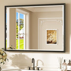 Keonjinn Black Framed Mirror 40" x 30", Black Bathroom Vanity Mirrors with Beveled Edge, Decorative Aluminum Alloy Frame, Shatterproof, Modern Farmhouse Bathroom Wall Mirror(Vertical/Horizontal)