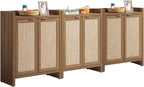 SICOTAS Shoe Cabinet Set of 3, Large Capacity Shoe Storage Organizer Cabinet, Tall Rattan Shoe Cabinet with Doors and Shelves, 6-Tier Farmhouse Boho Wooden Storage Cabinet for Entryway Hallway