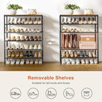 6-Tier Metal Shoe Rack Organizer Shoe Storage for Entryway 18-24 Pairs Narrow Shoe Rack for Closet Heavy-Duty Shoe Rack with Wooden Top Shelf for Garage Rustic Brown