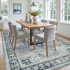 DEXI 5x8 Area Rug for Living Room, Washable Vintage Farmhouse Thin Rug Indoor Floor, Non Slip Stain Resistant Low Pile Carpet for Dining Room Bedroom Office, Blue Grey