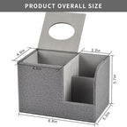 Square Tissue Box Cover Organizer,PU Leather Cube Tissue Box Holder with 2-Compartment Storage Box,Tissue and Remote Control Holder,Decorative Tissue Box Bedroom NightStand Office Tabletop,Grey