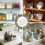 Hudgan Set of 8 Clear Plastic Storage Bins, 8 Large Storage Containers for Pantry Organizers, Home Edit, Kitchen Cabinet, Refrigerator, Under Sink Organization, Bathroom, Office