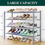 Smiry Long Bamboo Shoe Rack, 4 Tier Free Standing Wooden Shoe Organizer, Stackable Wood Shoe Storage Shelf for Closet, Entryway, 12 Vertical Slats, 2+2 Stack Standard Legs, 33.7"x11"x26", Grey