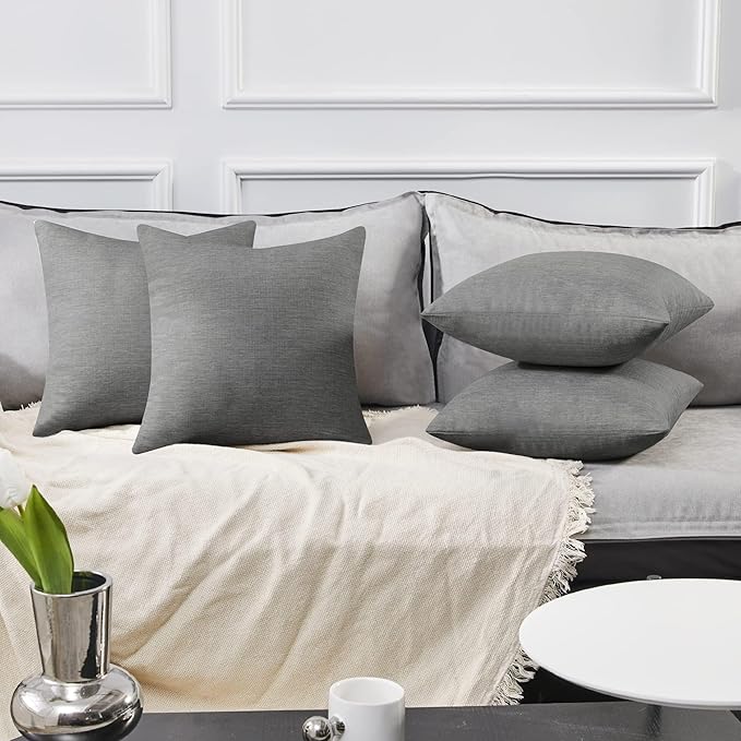 Deconovo Soft Cushion Covers Pillow Covers Faux Linen Pillow Covers with Invisible Zipper for Sofa 18x18 Inch Grey 4 Pcs Case Only No Insert