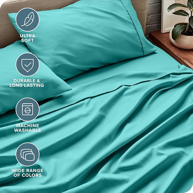 Bare Home Full XL Sheet Set - Luxury 1800 Ultra-Soft Microfiber Full Extra Long Bed Sheets - Double Brushed - Deep Pockets - Easy Fit - 4 Piece Set - Bedding Sheets & Pillowcases (Full XL, Turquoise)