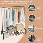 JIUYOTREE Metal Clothing Rack with Wheels, 43.3 Inches Rolling Clothes Garment Coat Rack with Bottom Shelf, Clothing Rack for Hanging Clothes, Coats, Skirts, Shirts, Sweaters, Black