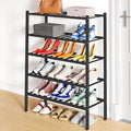 Smiry Bamboo Shoe Rack, 5 Tier Free Standing Wooden Shoe Organizer, Stackable Wood Shoe Storage Shelf for Closet, Entryway, 12 Vertical Slats, 2+2+1 Stack Standard Legs, 26.8"x11"x32.5", Black