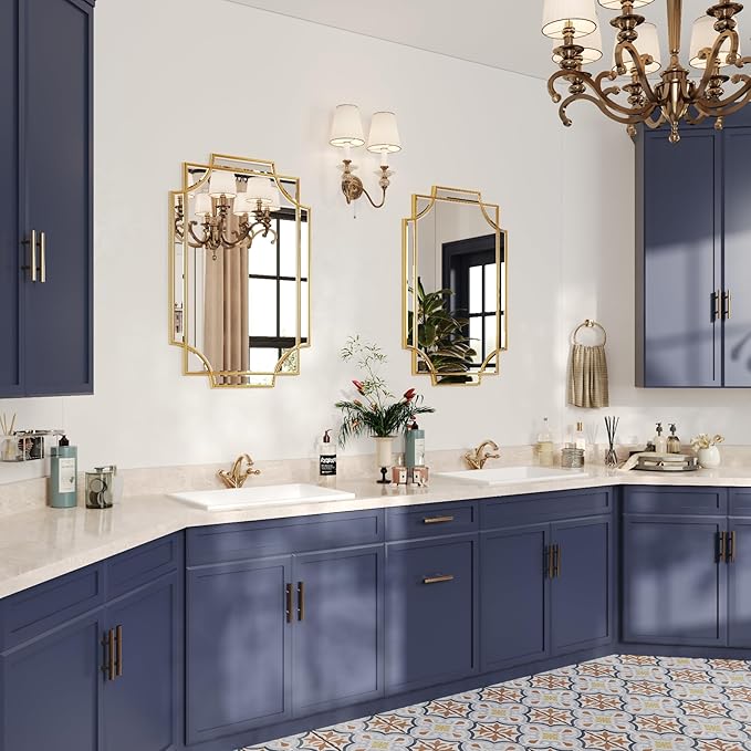 Kelly Miller 20"x30" Small Gold Bathroom Mirror for Wall Mount, Beveled Vanity Mirror for Master Bath Half Bath