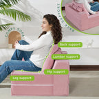 Folding Sofa Bed, 4 in 1 Convertible Sleeper Chair with Pillow, Loveseat Memory Foam Fold Out Chair Bed, Modern Floor Futon Sofa Couch Mattress for Living Room/Guest/Apartment, Pink