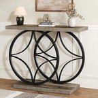 39.4" Entryway Table, Industrial Console Table for Entryway with Anti-Tilt Design, Narrow Wood Accent Sofa Table Behind Couch with Double Circle Base for Hallway, Living Room, Foyer (Industrial Grey)