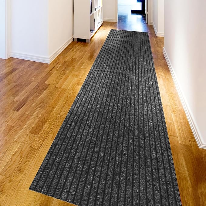 Ottomanson 2' x 55' Hallway Runner with Scraper Pile Extra Durable Non-Slip Rug Mat for Indoor & Outdoor Use - Ideal for Kitchen, Entryway, Patio & Garage - High-Traffic Carpet, Black
