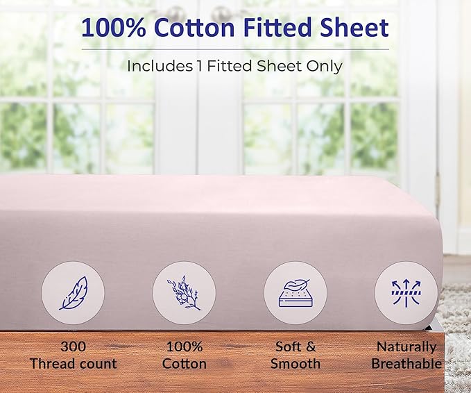 ROYALE LINENS 300 Thread Count 100% Long Staple Combed Cotton Fitted Sheet Twin XL - Super Soft Deep Pocket Bottom Sheet - Fitted Sheets Only - Elastic Sheets (Twin XL, Lavender)