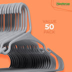 NEATERIZE Clothes Hangers Plastic 50 Pack for Adults - Plastic Hangers, The Perfect Coat Hanger and Space Saving Clothes Hangers for Closet, Percheros Ganchos para Colgar Ropa Hangars - Grey Hangers