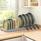 Pots and Pans Organizer for under Cabinet, Pan Pot Organizers inside Cabinet, Expandable Organizer with 12 Adjustable Dividers for Cookie Sheets, Cutting Boards, Pot Lids, Cookware - Pan Rack, Grey