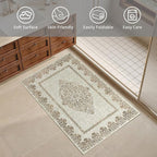 Easy-Going Boho Neutral Area Rug 2x3 Washable Entryway Rugs Front Door Mat Indoor Entrance Non-Slip Floral Brown Small Entry Rug for Living Room Bedroom Kitchen Bathroom Home Office Lightweight Carpet
