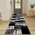 Distressed Checkered Runner Rugs, 2x10ft, Washable Runner Rug with Rubber Backing, Soft Vintage Geometric Black Grey Floor Carpet for Front Door Home Office