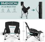 HaSteeL Low Beach Chairs for Adults, Lightweight Camping Folding Chair with Carrying Bag, Portable for Outdoors Lawn Backyard Patio RV Trip Fishing Sport Tailgating, Support 300LBS, Black, 2 Pack