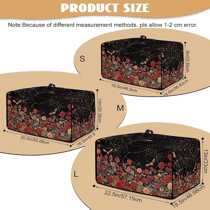 Red Rose Bat Cobweb Print Microwave Oven Dust Cover Polyester-Linen Fabric Dust Cover for Microwave Oven Universal Dust-Proof Kitchen Appliance Protector Fits Most Microwaves, S