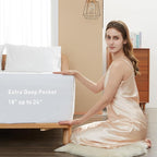 Sunflower Full Fitted Sheet, 1-Piece Extra Deep Pocket Fitted Bottom Sheet 22", 100% Cotton Sateen Soft Breathable, White