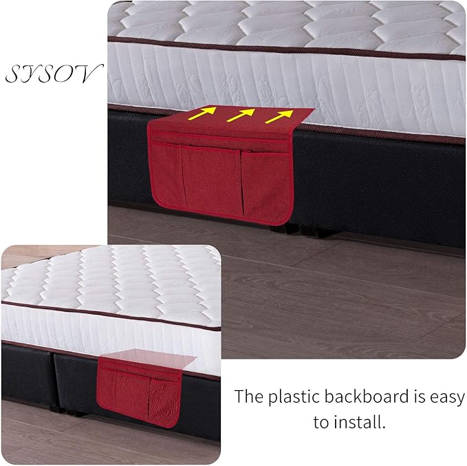 Bedside Caddy Bedside Storage Organizer Magazine Phone Tablet iPad Remote Holder, Organizer Caddy for Home College Dorm Bed, Sofa, Bunk Bed (Burgundy)