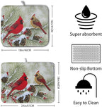 Winter Dish Drying Mat for Kitchen Counter 18x24 Inch Christmas Red Birds Drying Mats Xmas Holiday Microfiber Absorbent Dishes Drainer Mats Cardinal Dish Rack Pad