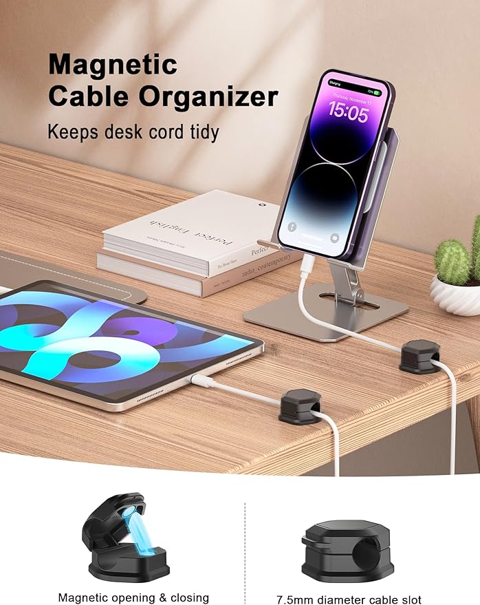 8 Pack Cord Organizer - Cord Holder for Nightstand - Cable Clips - Cord Holder, Magnetic Cord Organizer, for Desk, Nightstand, Phone Charger, Computer, Home, Office, Car