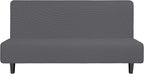 Easy-Going Stretch Futon Slipcover Armless Futon Bed Cover Furniture Protector Without Armrests with Elastic Bottom for Kids, Soft Jacquard Fabric Small Checks (Large, Grey)
