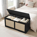 HOOBRO Storage Bench, 43.3" Toy Box, Rattan-Like Storage Chest, Sturdy Entryway Bench Supports 220 lb, Toy Chest, Safety Hinge, U-Shaped Opening, Easy Assembly, Black BB22CW01