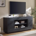 OKD Modern 70" TV Stand, Entertainment Center for TVs Up to 80", Media Console with Large Open Storage & Side Cabinets, Thick Wood Design for Living Room, Black Oak