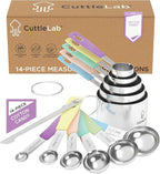CuttleLab Measuring Cups and Measuring Spoons Set of 14 - Stainless Steel Measuring Cups and Spoons Set, Includes 1/8 Teaspoon Measuring Spoon, 1/8 Cup Measuring Cup, Leveler Dry (14,Cotton Candy)