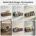 PUSDON 16.5-Inch Extra Long Slim Mesh Shower Caddy, Wall Mounted Bathroom Organizer with Adhesive, Heavy Duty Rustproof Shelf for Narrow Kitchen Pantry & RV, Holds 50 LBS Bronze -2 Packs Netting