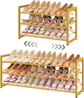 FAVOOSTY 3-Tier Expandable Shoe Rack, Adjustable Shoe Shelf Storage Organizer Space Saving Metal Free Standing Shoe Rack for Entryway Closet Doorway, Gold