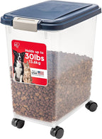 IRIS USA Airtight Dog Food Storage Container, Up to 30 lbs, Attachable Wheels, for Dog Cat Bird and other Pet Food Storage Bin, Keep Fresh, Easy Mobility, BPA Free, Navy