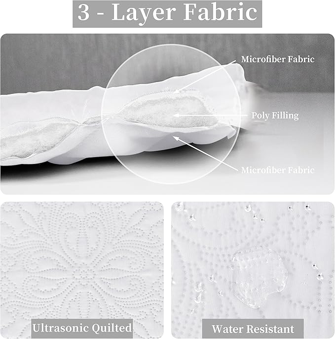 Easy-Going King Size Reversible Quilt Set with 1 Quilt and 2 Pillow Shams, Soft Bed Quilt Cover, Water Resistant Lightweight Microfiber Bedspread, Stain Resistant, Damask-White/White