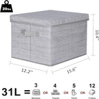 WUIKE 3 Pack Extra Large Closet Storage Bins with Lids, Gray Storage Boxes with Handles, Fabric Storage Baskets with Cover for Bedroom