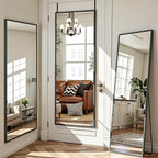 Antok 58''x 20'' Full Length Mirror Over Door, 4-in-1 Standing Leaning Wall Mounted, Adjustable Hanging Mirror for Bedroom Living Room, Black, Rect Corner