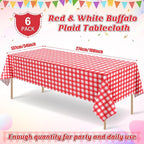 6 Pack Red and White Plastic Checkered Tablecloth, Premium Decorative Disposable Red Gingham Plaid Table Cloths for Parties, Rectangle Party Table Cover for Picnic Farm Birthday Wedding, 54x108 Inch