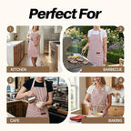2Pack Adjustable Kitchen Apron for Women Men with 2 Pockets，Cotton-Polyester Blend Bib Aprons for Cooking,Baking